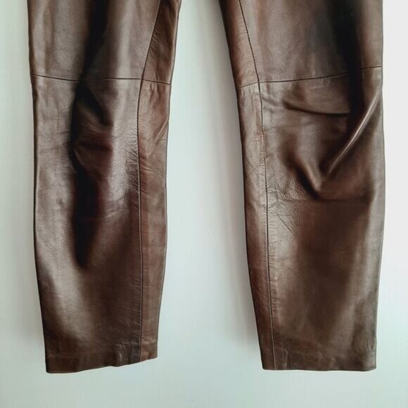 TARA JARMON Paris Soft Genuine Leather High Waist Pants Brown Sz S - Picture 4 of 16